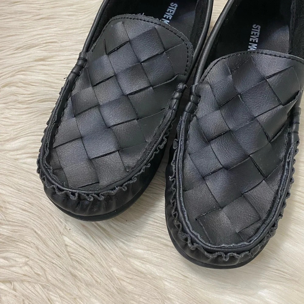 Steve Madden Kids Boys Black Woven Leather Driving Loafers